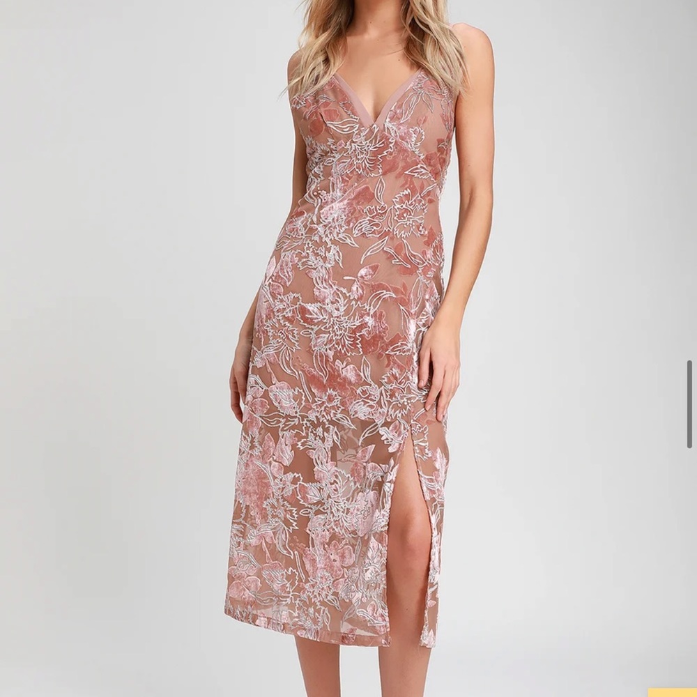 Lulus Katrin Mauve Burnout Velvet Floral Dress NEW